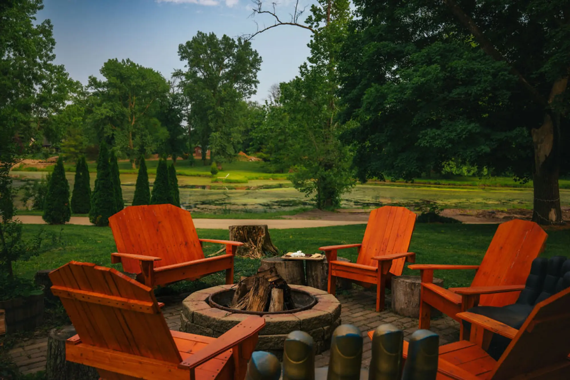 Fire pit and chairs on the Ruby Ranch lawn